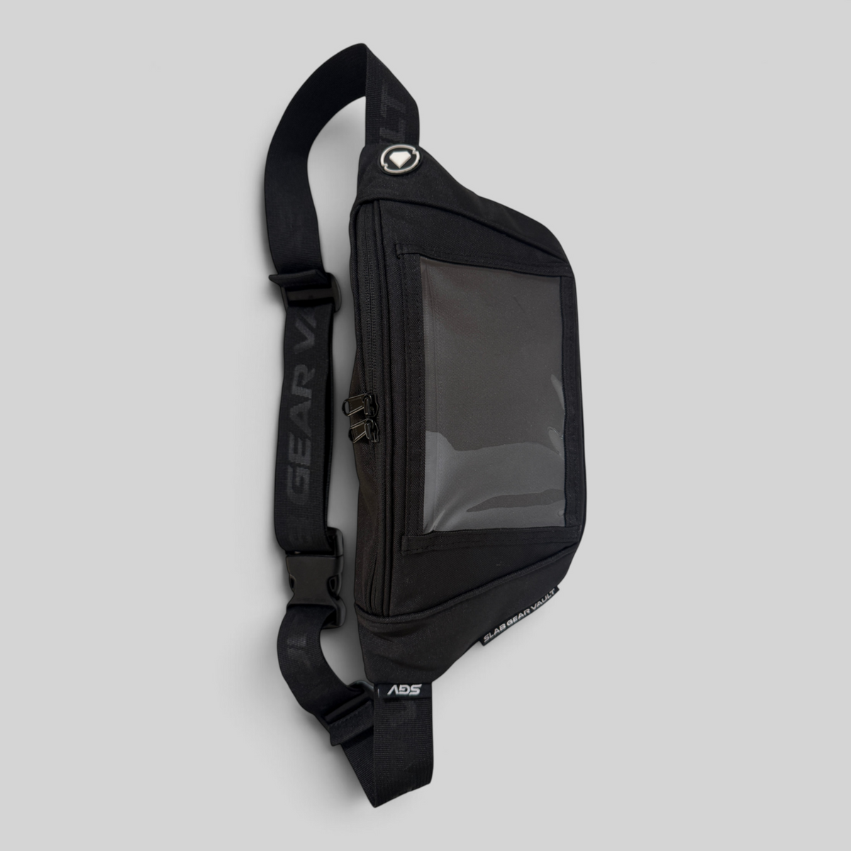 Slab Gear Vault V2 black graded card display crossbody bag, front view